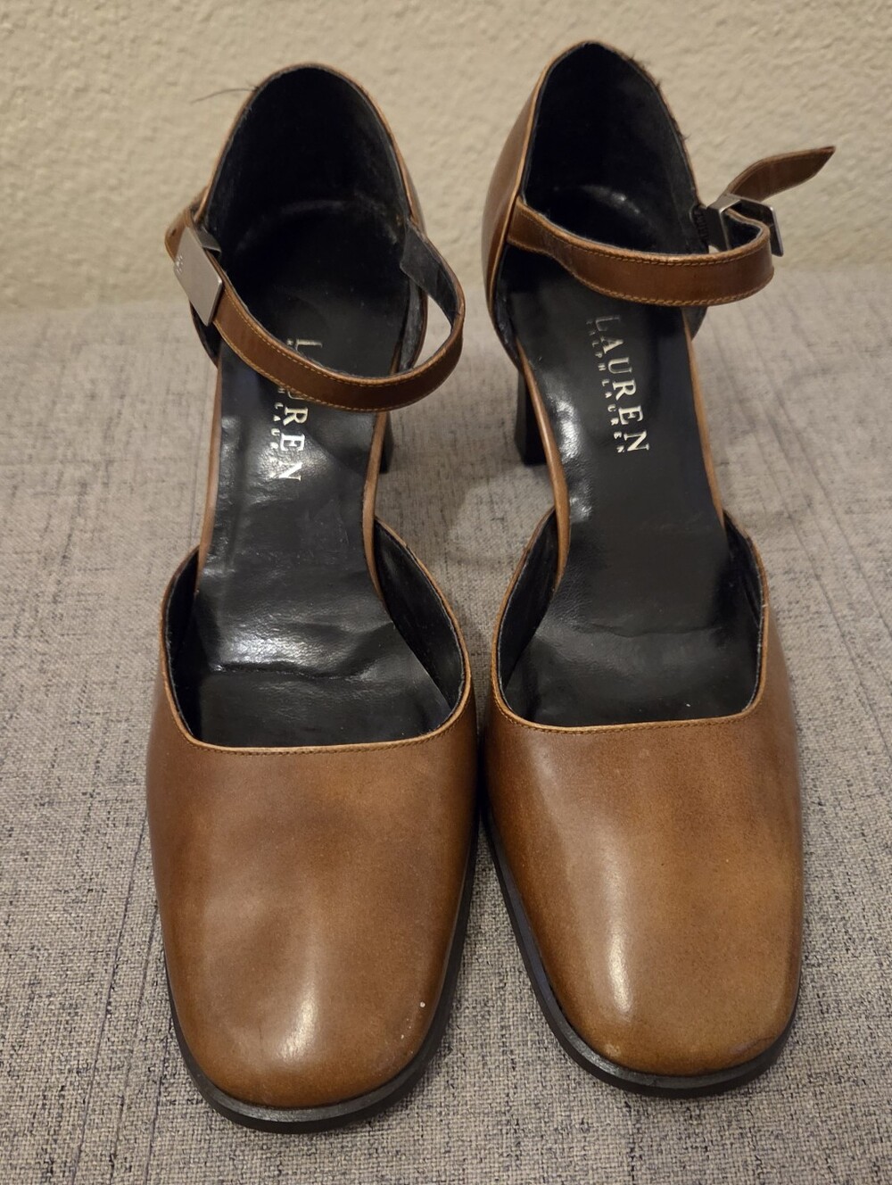 Ralph Lauren Cognac Ankle-Strap Pumps
